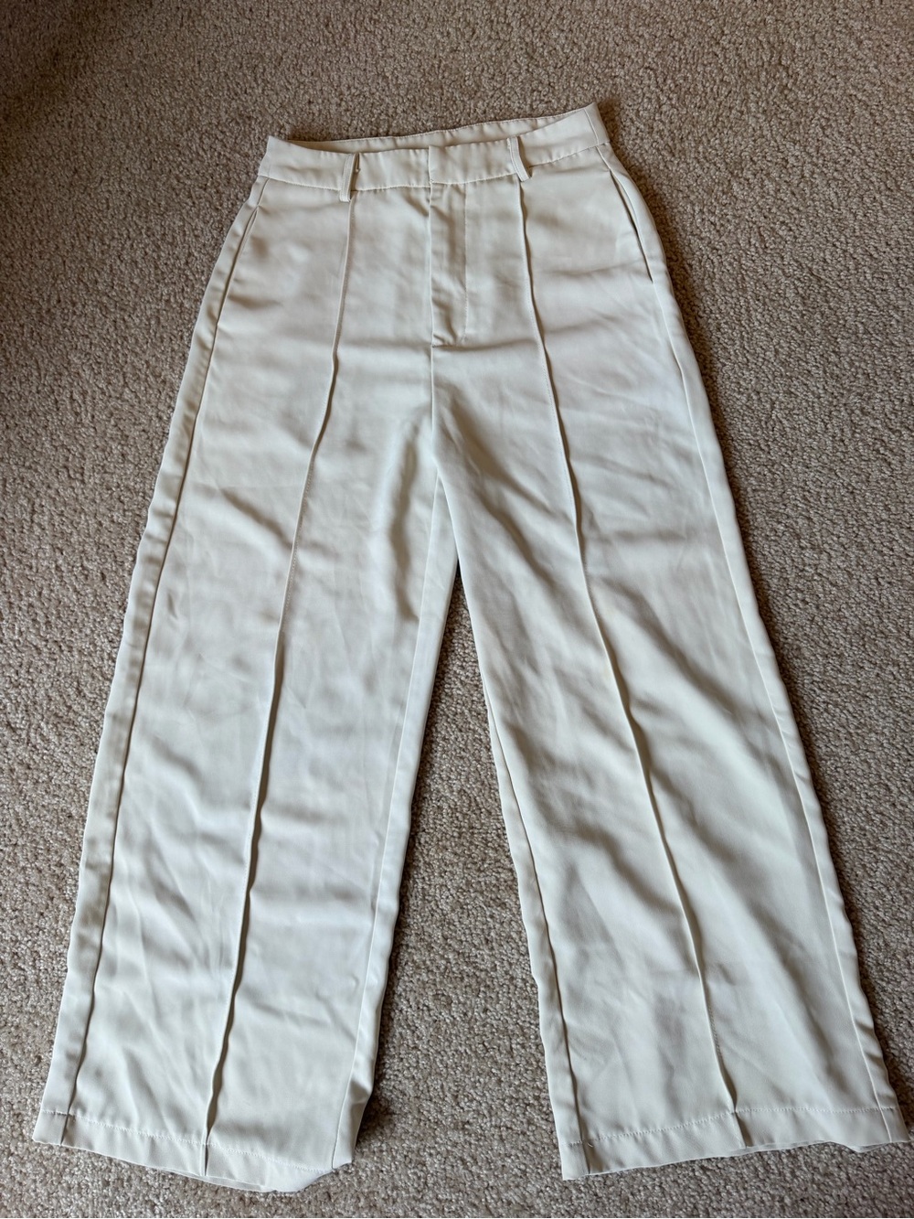 Cream High-Waist Wide Leg Trousers